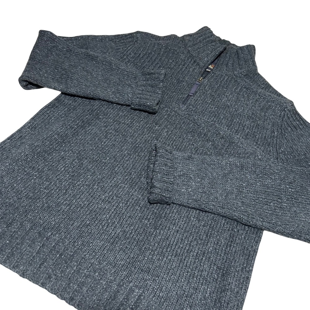Royal Robbins Wool Blend Fisherman Sweater Mens L Gray 1/4 Zip Ribbed Knit